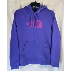 The North Face Womens Purple Long Sleeve Hoodie Pink Logo Pullover Size Medium